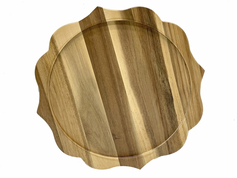 Exquisite Scalloped Acacia Wood Charger Plate - Eco-friendly Tableware